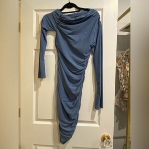 Elegant Blue Ruched Dress
